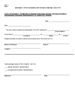 Letter of Invitation for IEP Meeting