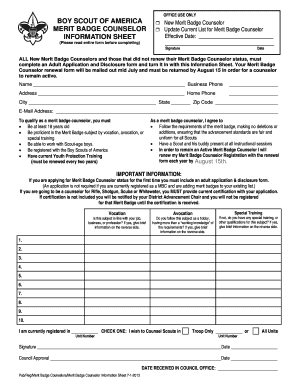 Boy Scouts Merit Badge Counselor Information Sheet