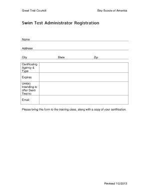Boy Scouts Swim Test Certification Form