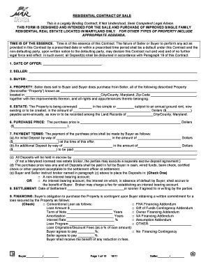 Maryland Residential Contract of Sale