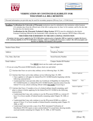 Wisconsin GI Bill Eligibility Verification Form