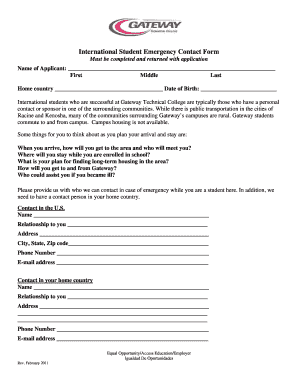 International Student Questionnaire/Emergency Contact Form - gtc