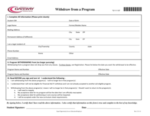 Program Withdrawal Form