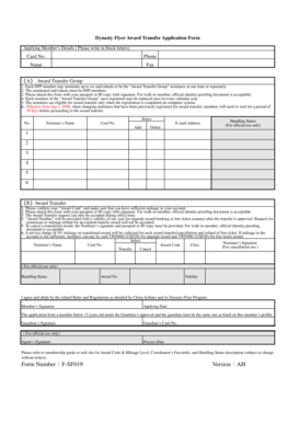 Dynasty Flyer Award Transfer Application Form