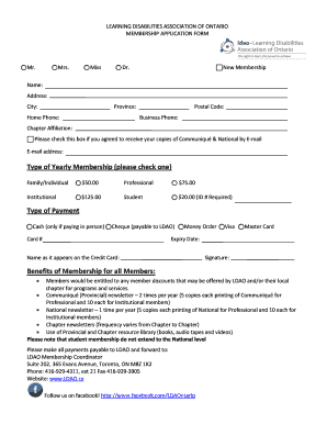 Learning Disabilities Association of Ontario Membership Application Form