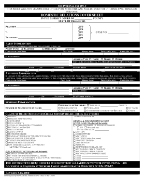 Domestic Relations Cover Sheet