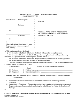 Oregon General Judgment of Dissolution of Marriage