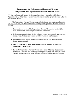 Judgment and Decree of Divorce (Stipulation and Agreement without Children)