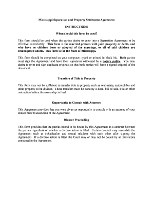 Mississippi Separation and Property Settlement Agreement
