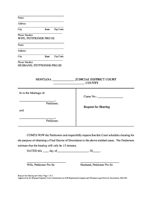 Montana Divorce Hearing Request Form