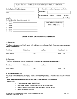 Texas Order to Withhold Child Support