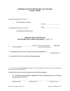 Request for Continuance Form