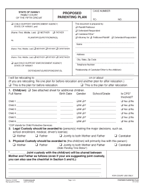 Hawaii Parenting Plan Form