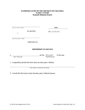 Opposition to Motion Form