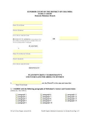 Plaintiff's Reply to Defendant's Counterclaim for Absolute Divorce