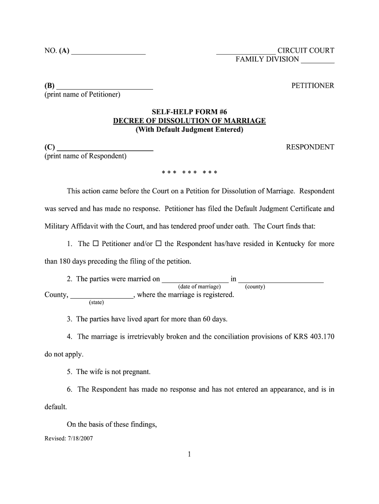 petition for dissolution of marriage kentucky form Preview on Page 1.