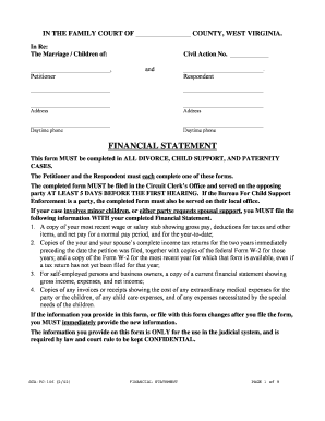 West Virginia Divorce Financial Statement Form