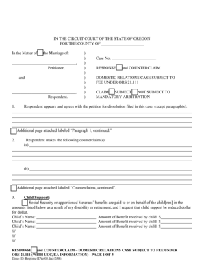 Oregon Divorce Response and Counterclaim Form