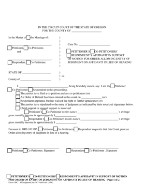 Oregon Affidavit for Judgment in Lieu of Hearing