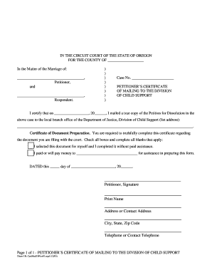 Petitioner's Certificate of Mailing to the Division of Child Support