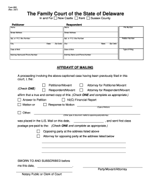 Delaware Family Court Affidavit of Mailing