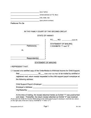 Hawaii Child Support Income Withholding Notice