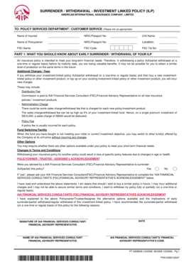 Investment Linked Policy Surrender Form