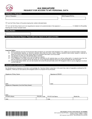 AIA Singapore Personal Data Access Request Form
