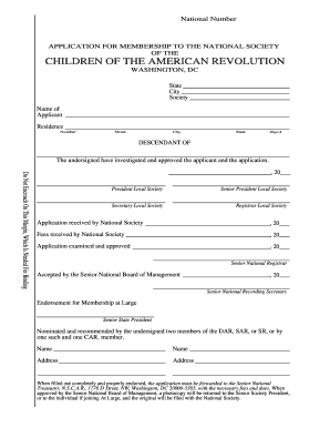 Application for Membership to the National Society of the Children of the American Revolution