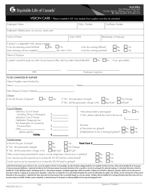 Vision Care Claim Form