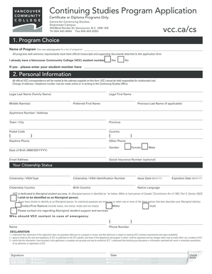 Vancouver Community College Continuing Studies Program Application