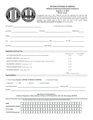 Vietnam Veterans of America Conference Registration Form