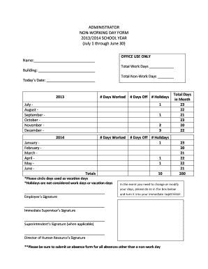 School Non-Working Day Form