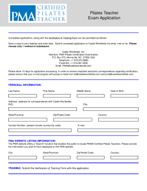 Pilates Teacher Exam Application