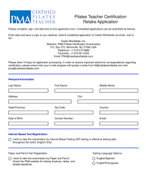 Pilates Teacher Certification Retake Application