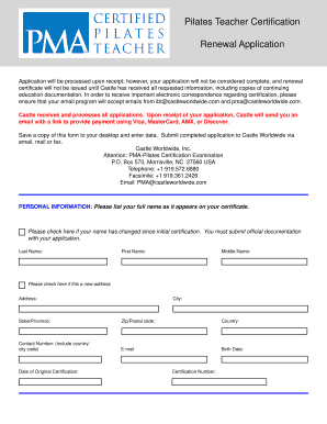 Pilates Teacher Certification Renewal Application