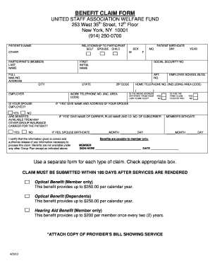 United Staff Association Welfare Fund Benefit Claim Form