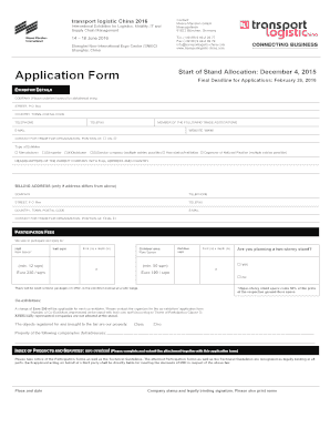 Transport Logistic China 2016 Exhibitor Application Form