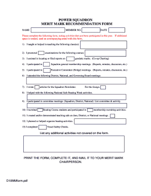 Power Squadron Merit Mark Recommendation Form