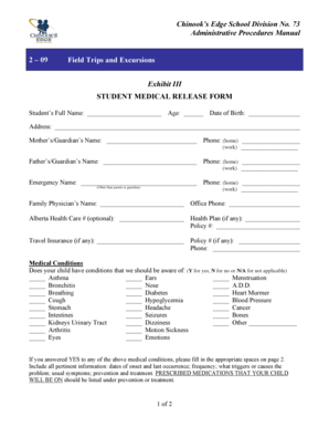 Student Medical Release Form