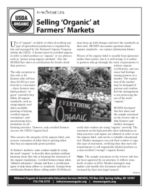Organic Certification Statement for Farmers' Markets