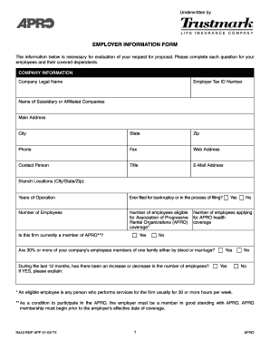 Employer Information Form for APRO Health Coverage