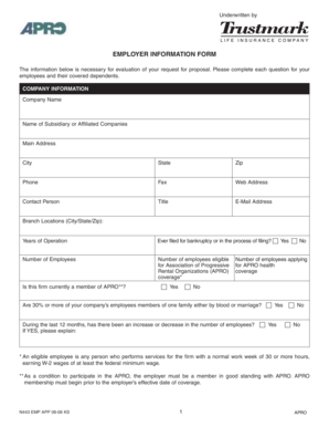 Employer Information Form for APRO Health Coverage
