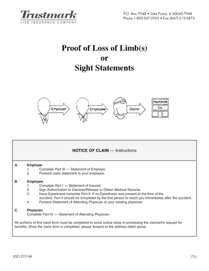 Proof of Loss of Limb or Sight Statement