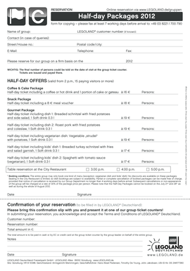 LEGOLAND Halbtages-Paket Reservierungsformular