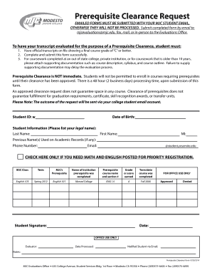 Prerequisite Clearance Request Form