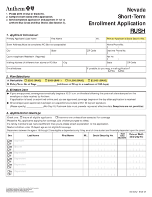 Anthem Short Term Health Insurance Application