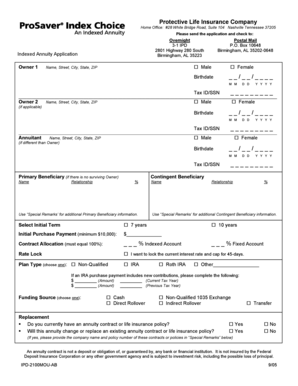 Protective Life Indexed Annuity Application