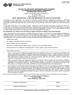 Notice to Applicant Regarding Medicare Supplement Replacement