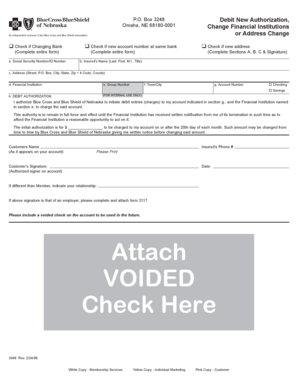 Blue Cross Debit Authorization Form